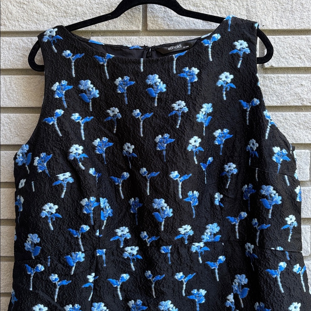 eShakti Black Mini Dress with Blue Floral Embroidery - Picture 3 of 11